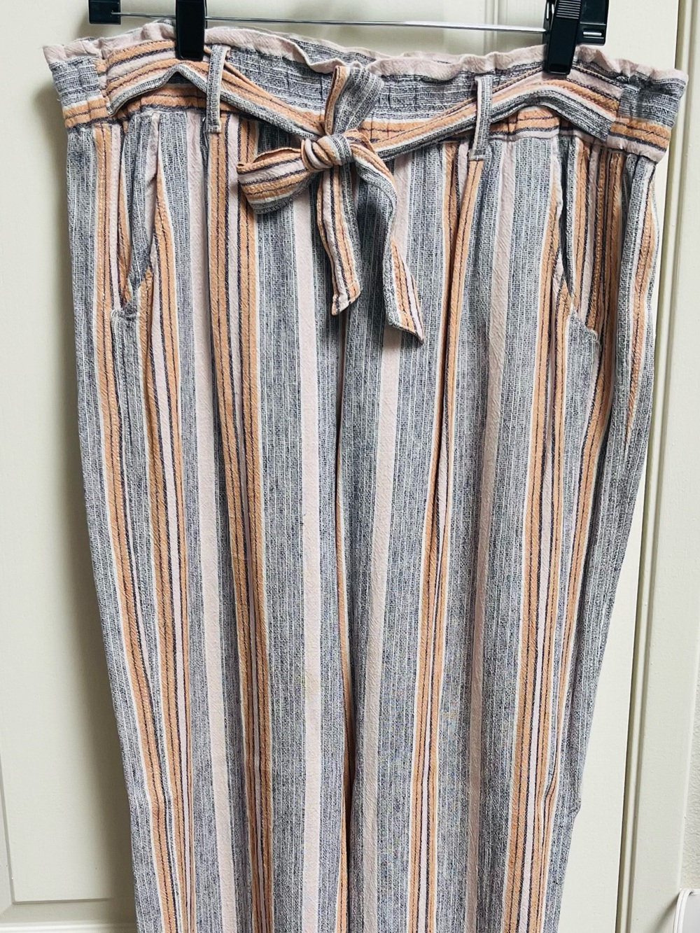Jolt Linen Blend Striped Wide Leg Paperbag Pants Size XL